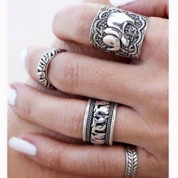 Tribal Ethnic Statement Ring Set of 4 Bohemian Boho Hippie Style Jewelry - Picture 1 of 7